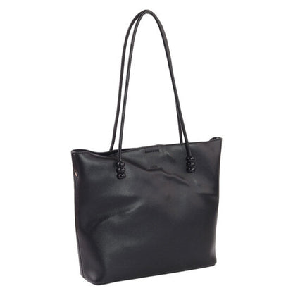 Faux Leather Solid Tote Bag - Black