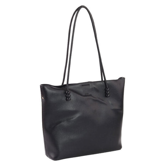 Faux Leather Solid Tote Bag - Black