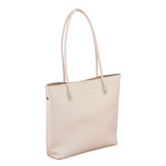 Faux Leather Solid Tote Bag - Beige