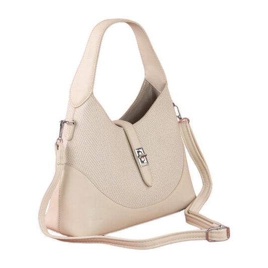 Faux Leather Solid Shoulder Handbag – Beige