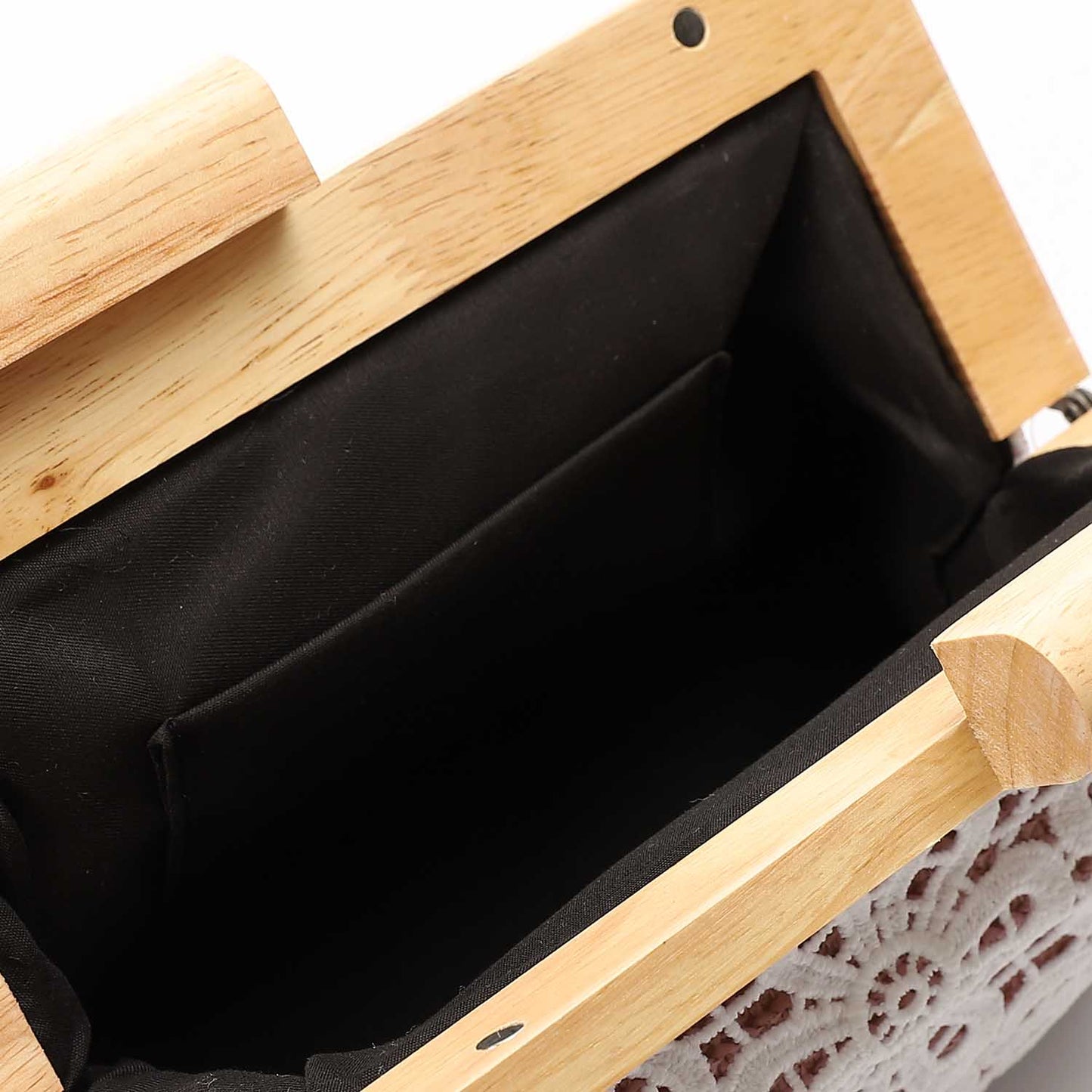 Crochet Floral Pattern Wooden Frame Clutch Shoulder Bag – Pink