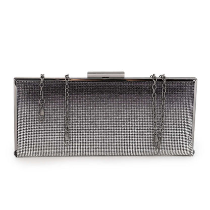 Rhinestone Hardcase Clutch with Chain Straps - Black
