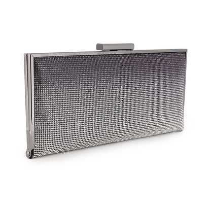 Rhinestone Hardcase Clutch with Chain Straps - Black