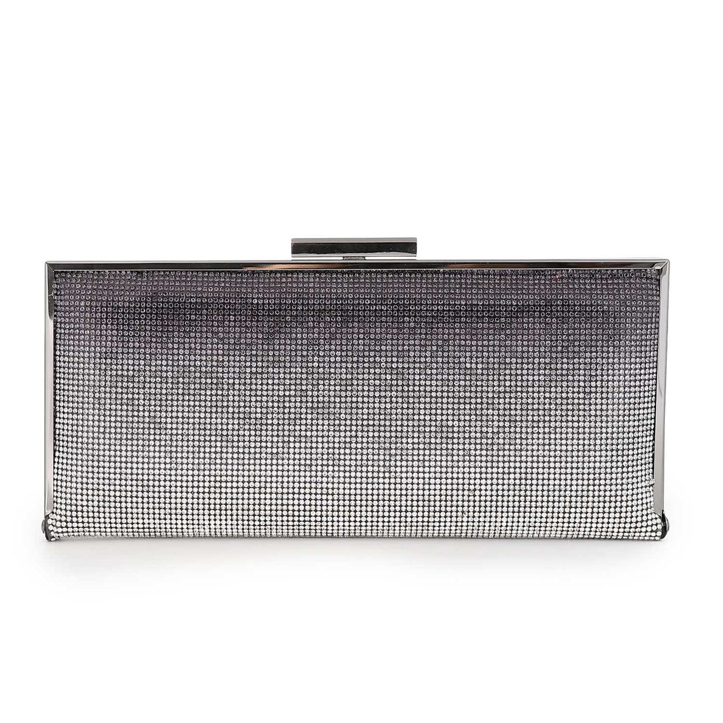 Rhinestone Hardcase Clutch with Chain Straps - Black