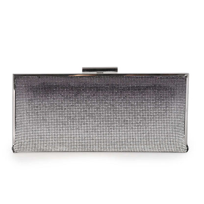 Rhinestone Hardcase Clutch with Chain Straps - Black