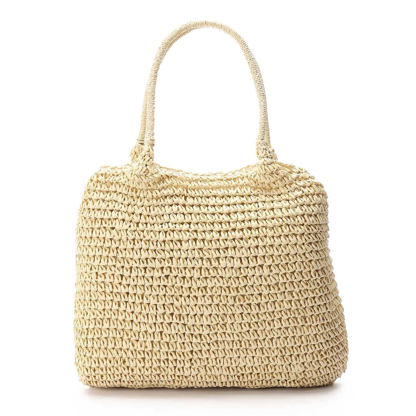 Handwoven Straw Crochet Tote Bag – Beige