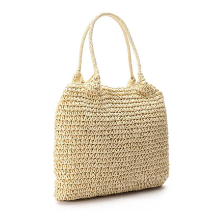 Handwoven Straw Crochet Tote Bag – Beige