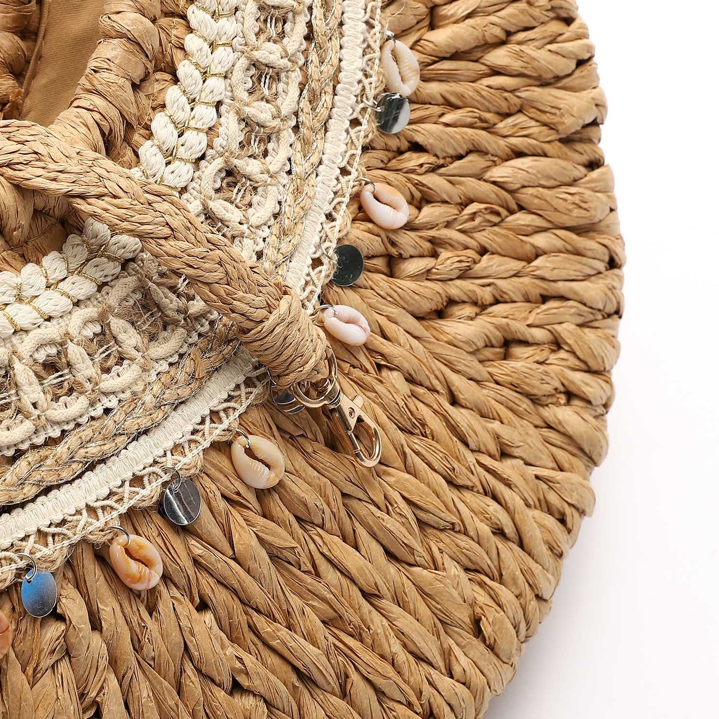 Woven Bohemian Shell Embellished Bag - Brown