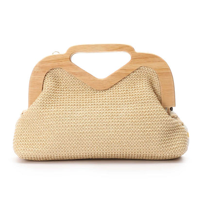 Wicker Crochet Floral Clutch Handbag – Beige