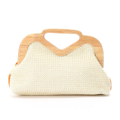 Wicker Crochet Floral Clutch Handbag – White