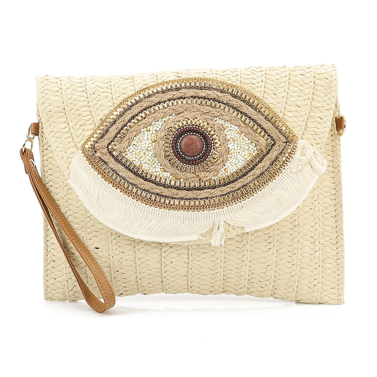 Straw Clutch Eye Bag - Beige