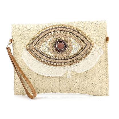 Straw Clutch Eye Bag - Beige
