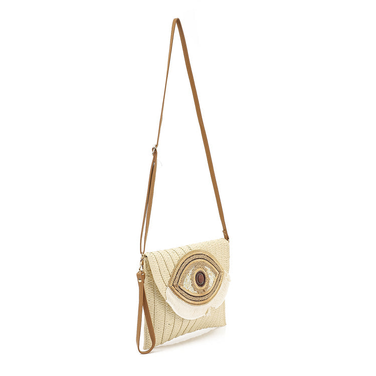 Straw Clutch Eye Bag - Beige