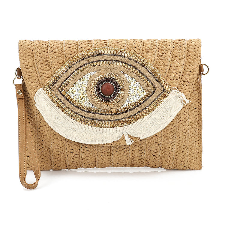Straw Clutch Eye Bag - Brown