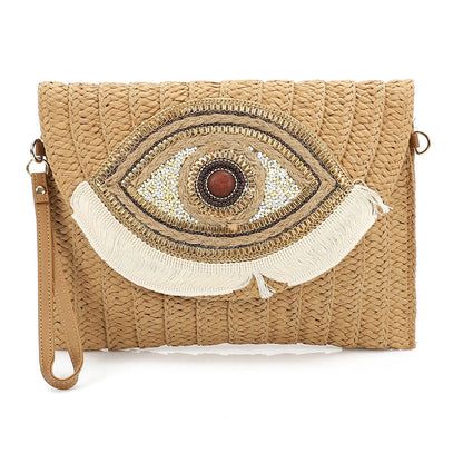 Straw Clutch Eye Bag - Brown
