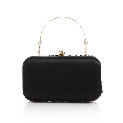 Synthetic Beaded Pattern Hand Bag – Black