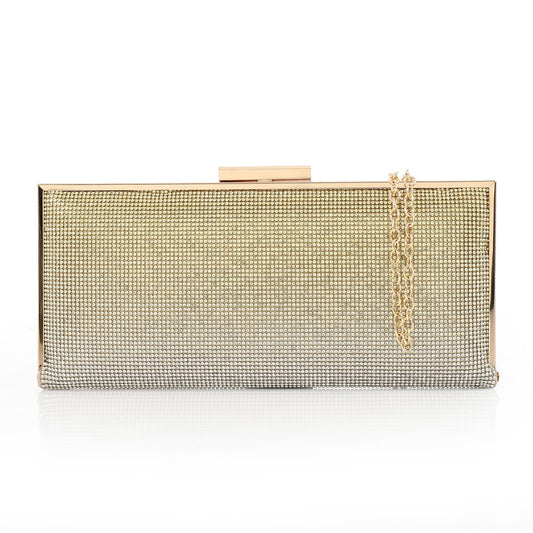 Synthetic Rhinestone Hardcase Clutch – Gold