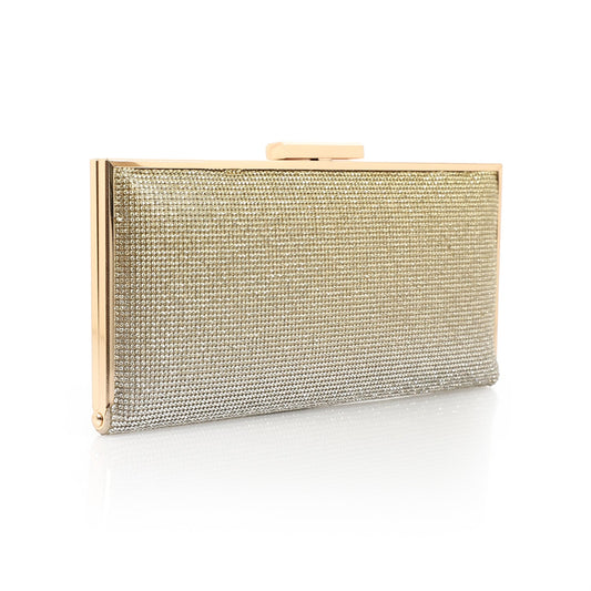 Synthetic Rhinestone Hardcase Clutch – Gold