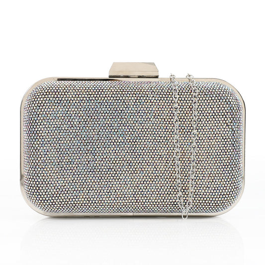 Synthetic Textured Hardcase Clutch – Silver