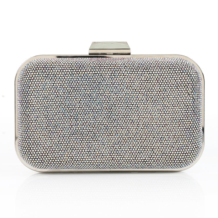 Synthetic Textured Hardcase Clutch – Silver