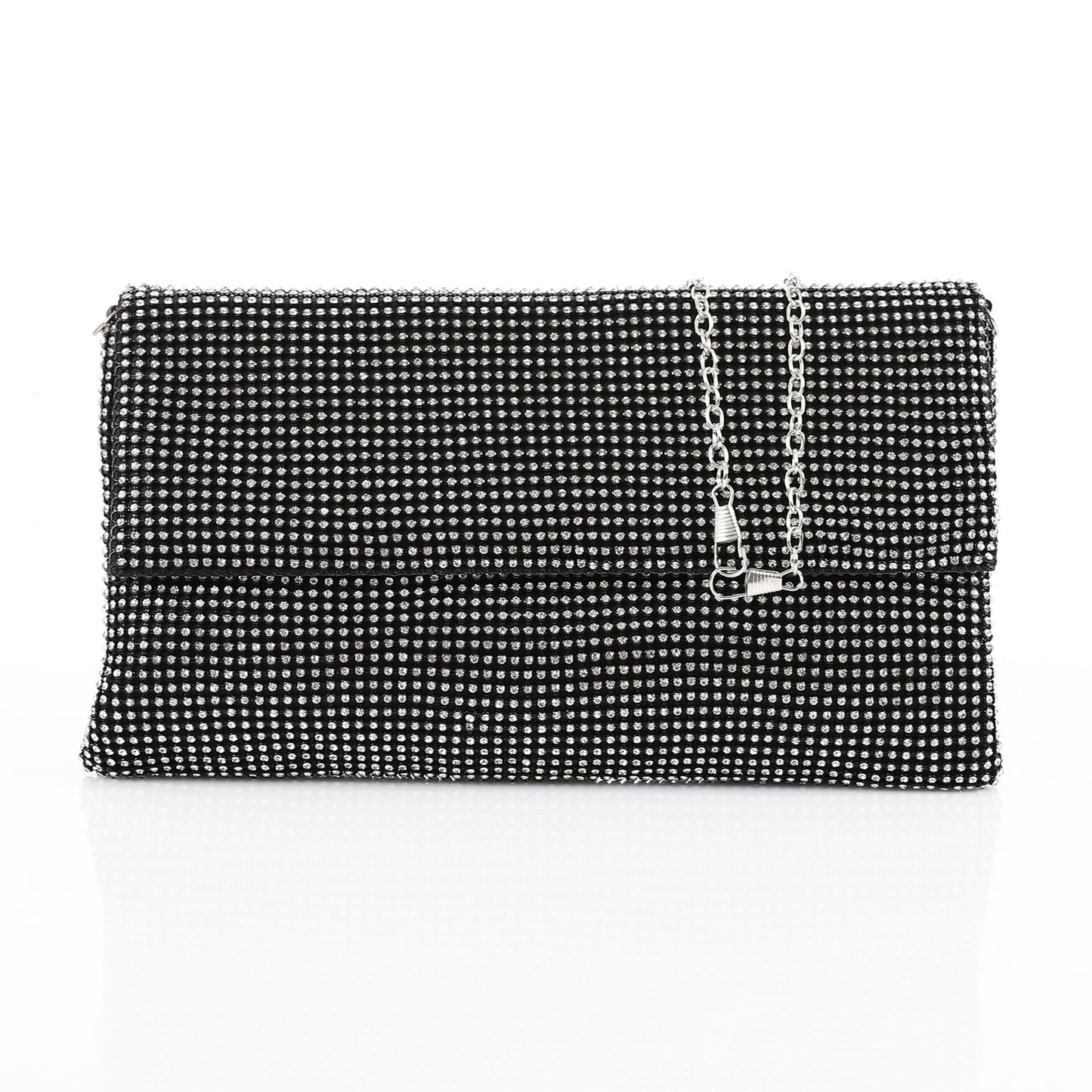 Fabric Rhinestone Pattern Evening Clutch – Black