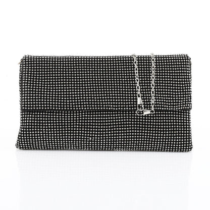 Fabric Rhinestone Pattern Evening Clutch – Black