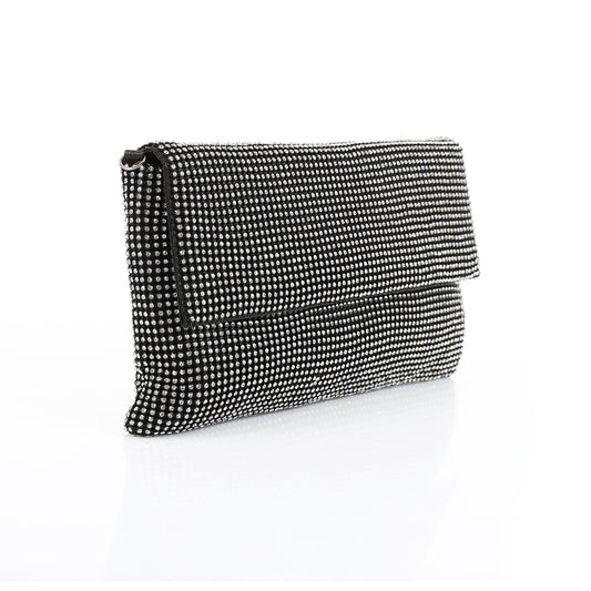 Fabric Rhinestone Pattern Evening Clutch – Black