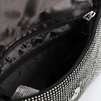 Fabric Rhinestone Pattern Evening Clutch – Black