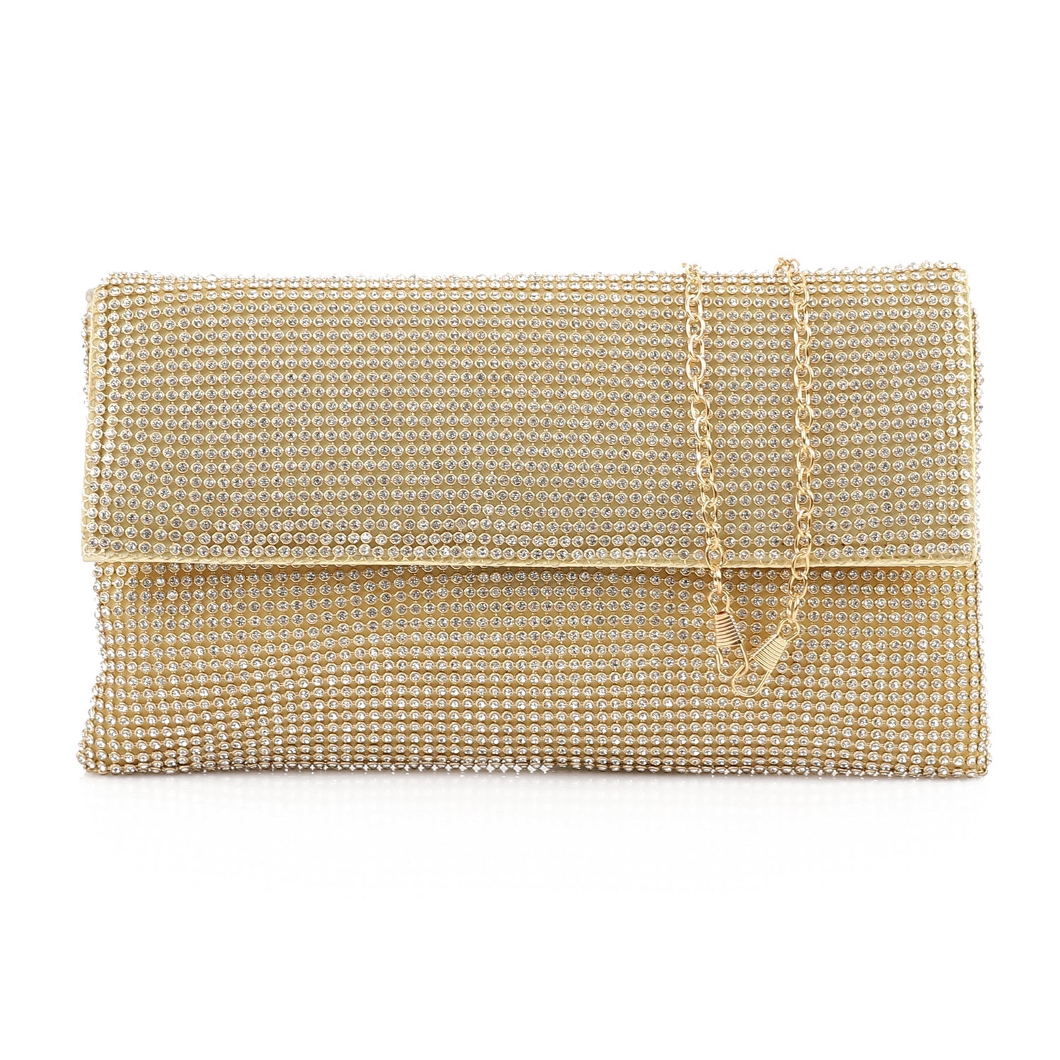 Fabric Rhinestone Pattern Evening Clutch – Gold