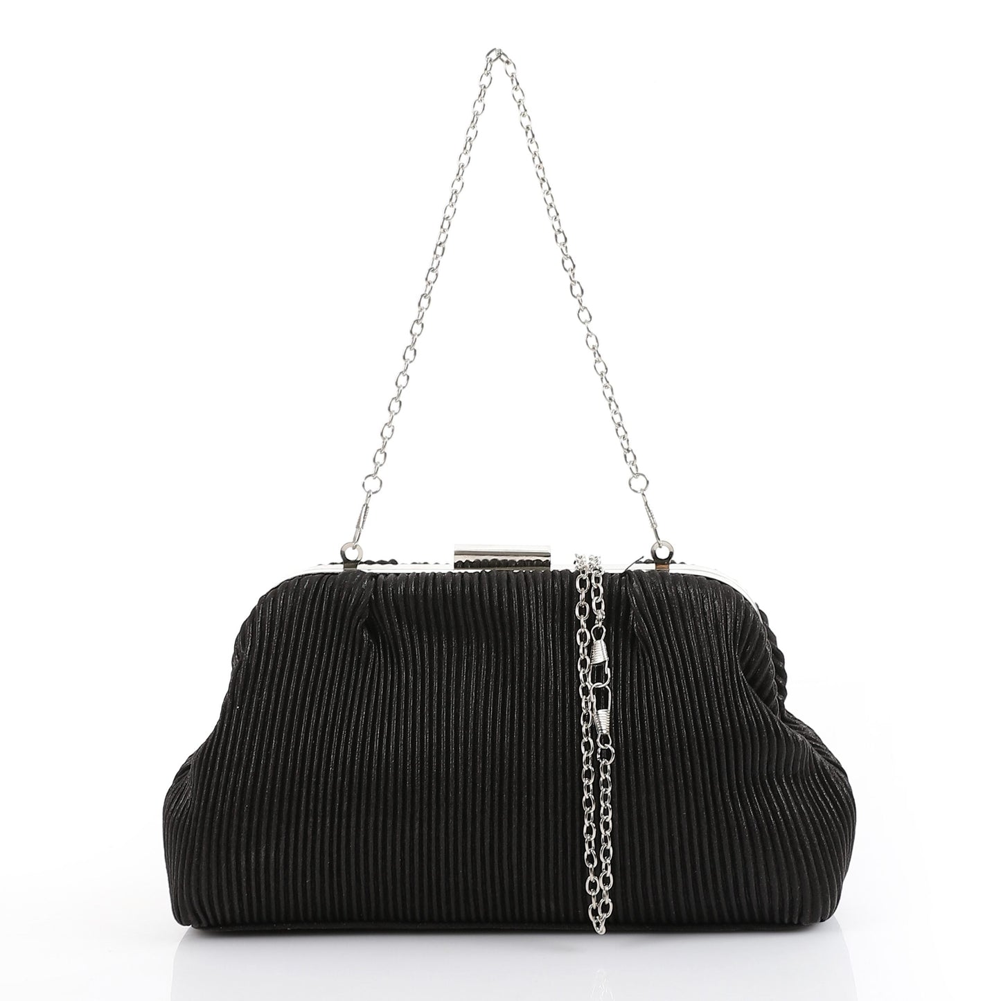 Satin Pleated Pattern Evening Bag – Black