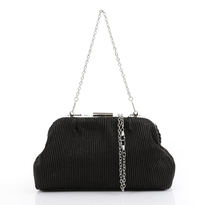 Satin Pleated Pattern Evening Bag – Black