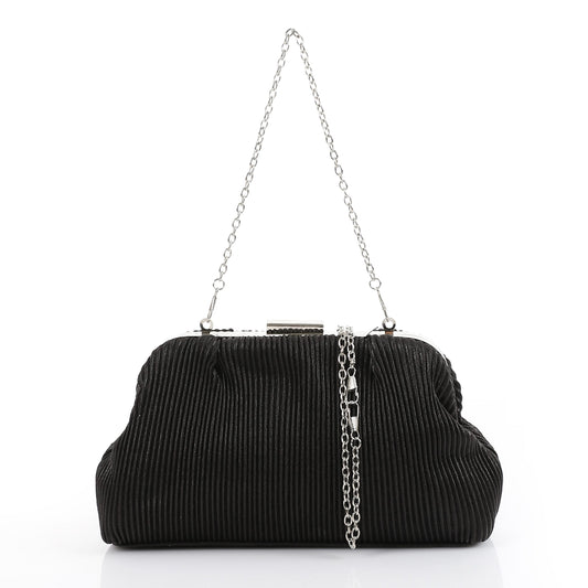 Satin Pleated Pattern Evening Bag – Black