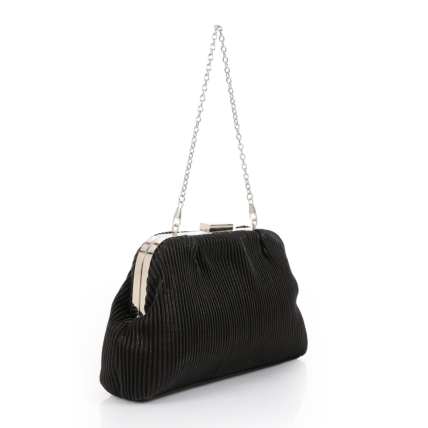 Satin Pleated Pattern Evening Bag – Black
