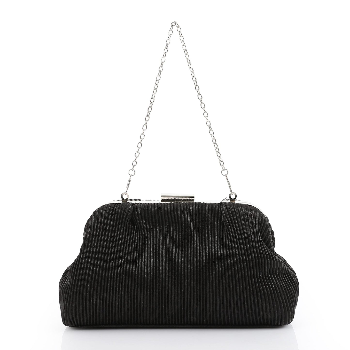 Satin Pleated Pattern Evening Bag – Black