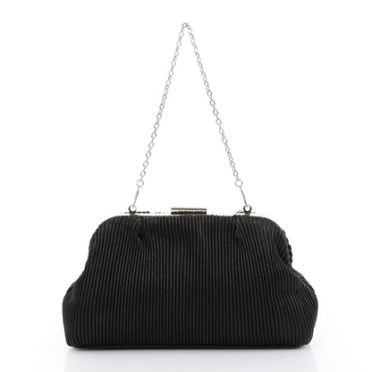 Satin Pleated Pattern Evening Bag – Black