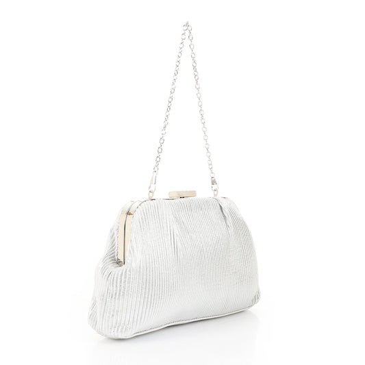 Satin Pleated Pattern Evening Bag – Silver