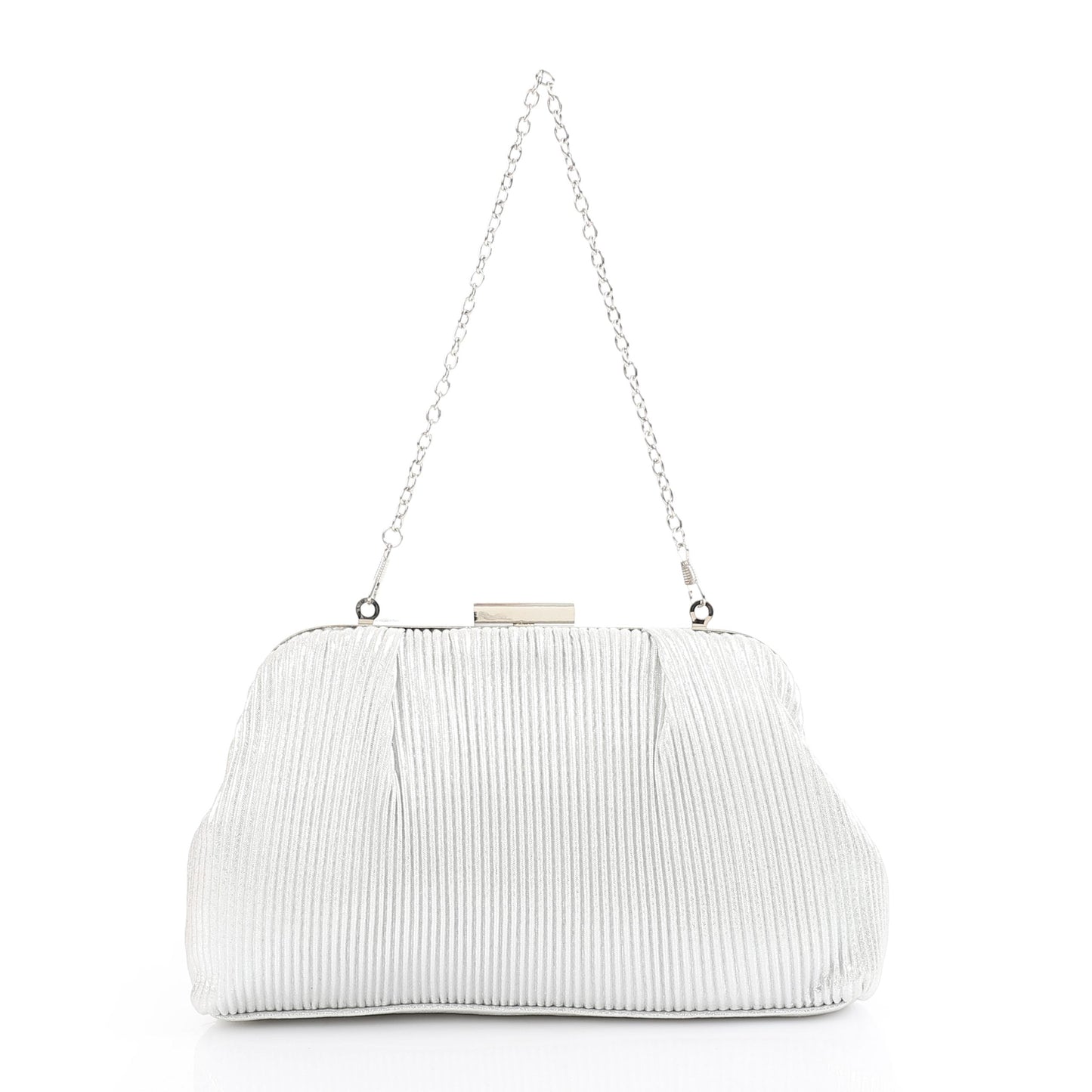 Satin Pleated Pattern Evening Bag – Silver