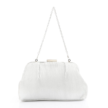 Satin Pleated Pattern Evening Bag – Silver