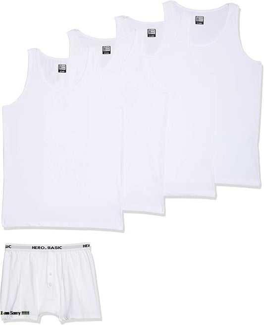 Cotton Solid Tank Top Set of 4 with Free Boxer – White