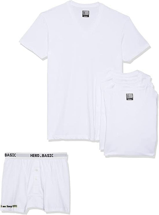 Cotton Solid V-Neck T-Shirt Set of 4 with Free Boxer – White