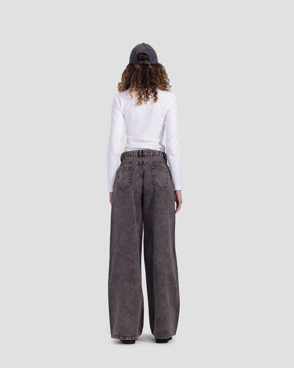 Denim Basic Wide-Leg Pants - Grey
