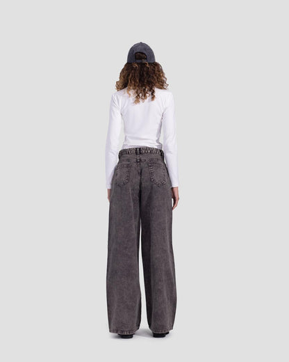 Denim Basic Wide-Leg Pants - Grey