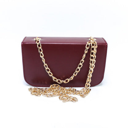 Faux Leather Box Flap Cross Bag - Burgundy