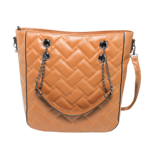 Faux Leather Shoulder Bag - Light Brown
