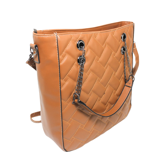Faux Leather Shoulder Bag - Light Brown