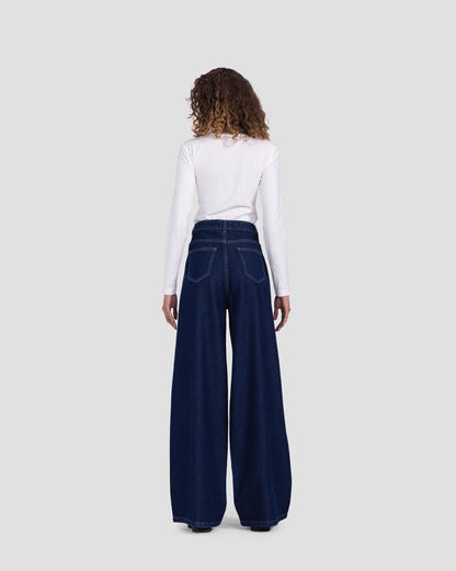 Denim Basic Wide-Leg Pants - Blue