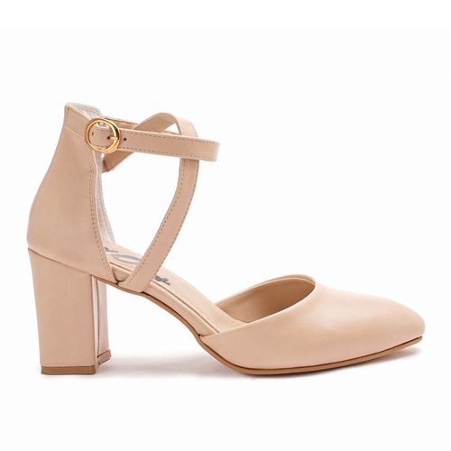 Ankle-Strap Block Heels - Beige