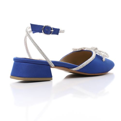Satin Low Block Heel Shoes - Blue