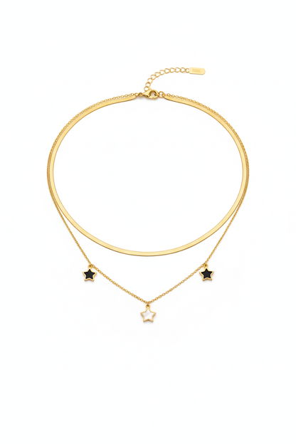 Stainless Steel Double-Layer Star Necklace – Gold