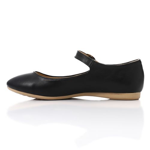 Faux Leather Mary Janes Flats - Black